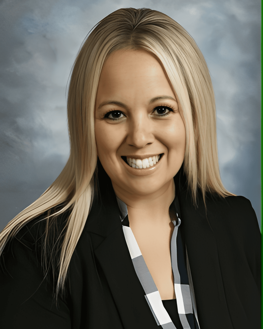 Blonde woman with checkered shirt