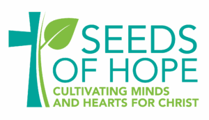 Logo of Seed of Hope with a leaf symbol and tagline.